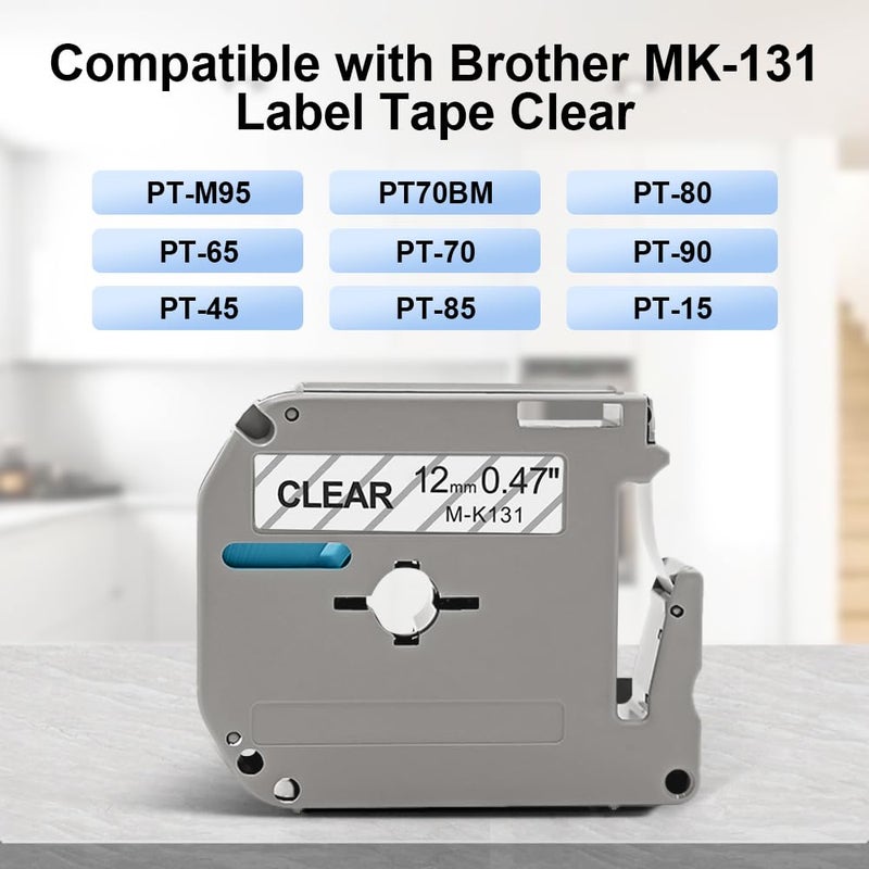 GreaTeam PT-M95 Label Tape Clear Compatible with M-K131s Brother Label Tape Clear 12mm 0.47 M131 MK131 P Touc M Tape for Brother Label Maker PTM95 PT85 PT65 PT90 Label Maker Refills Black on Clear  4 Pack - Image 2